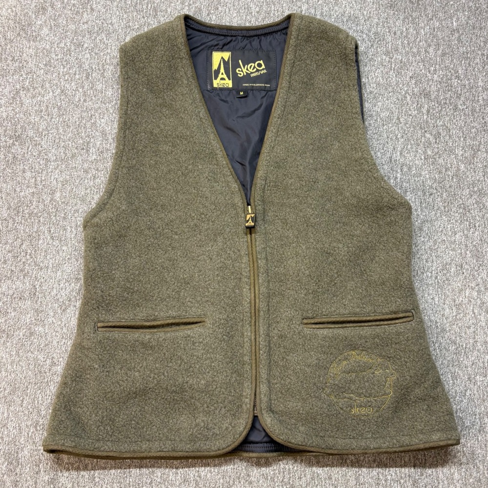 Skea Paris Vail Womens Vest Olive Green Wool Blend Full Zip Made in USA Medium